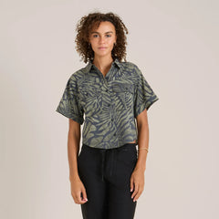 Bless Up Cropped Button Up Shirt - Dark Military