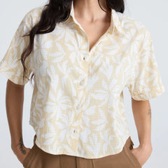 Bless Up Cropped Button Up Shirt - Sand