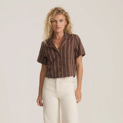 Crosswinds Camp Button Up Shirt - Coco Bean